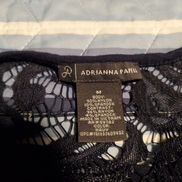 Adrianna Papell Sz M Navy Lace Front Stretch Back Sleeveless Top Office Teacher - Picture 5 of 7